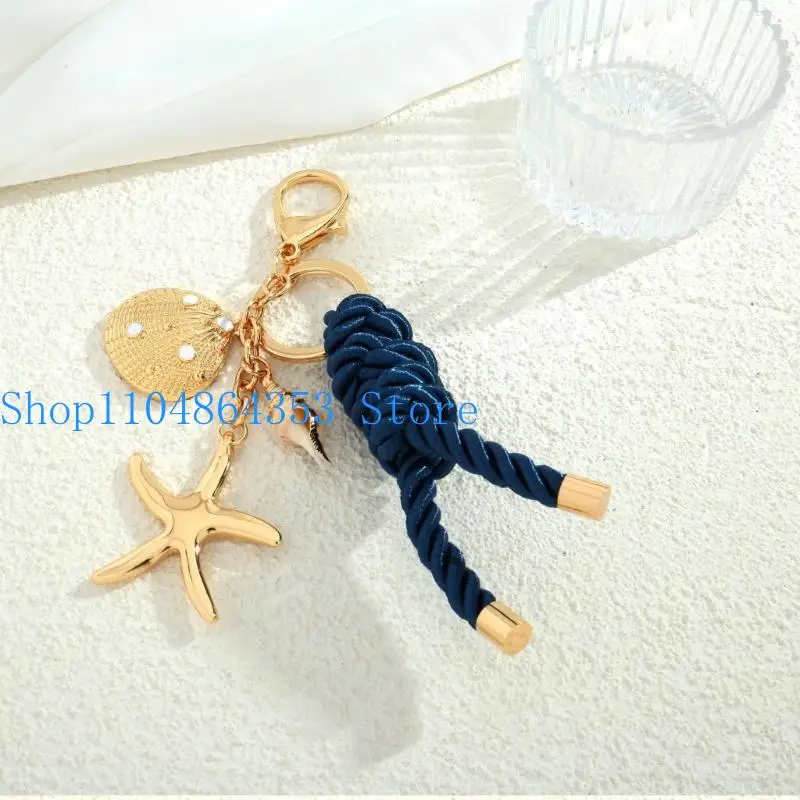 652F Premium Zinc Alloy Sea Creature Decorated Braided Keychain For Daily Use Gift
