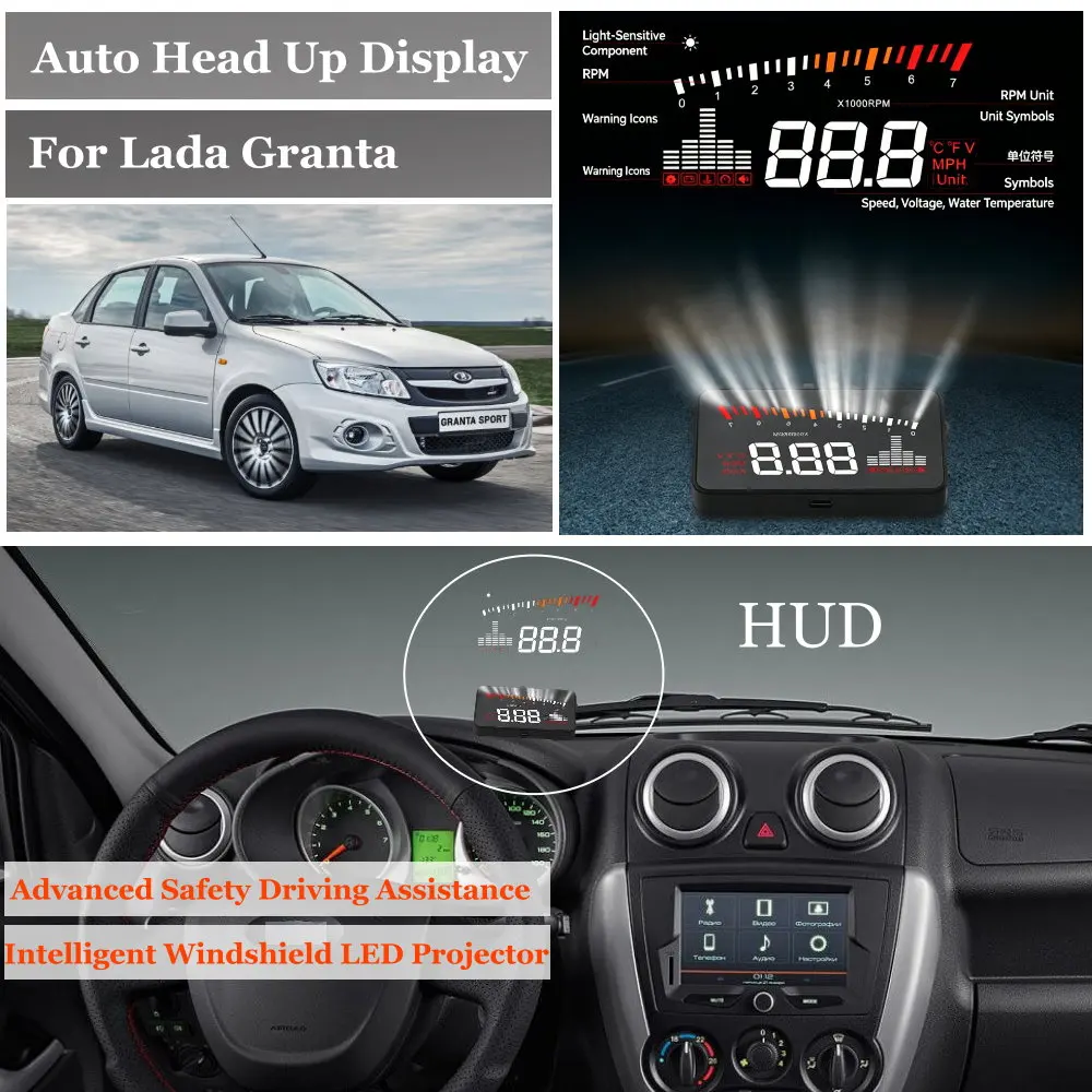 AUTO HUD Car Head Up Display For Lada Granta VAZ 2011-2026 Vehicle Windshield Projector Accessories Speedometer Odometer RPM