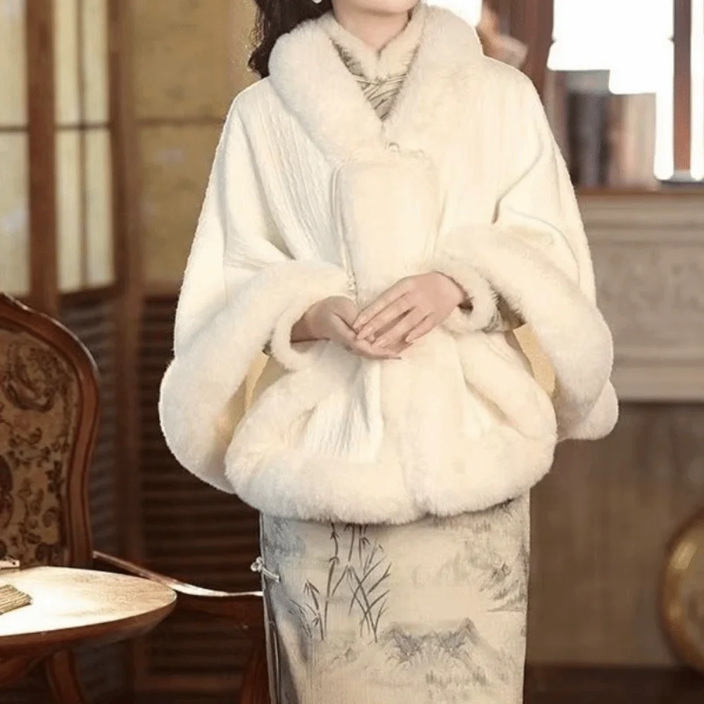 

Простой утолщенный плюшевый плащ в китайском стиле, элегантные плюшевые вечерние накидки, короткая шаль, теплая накидка для зимы и осени