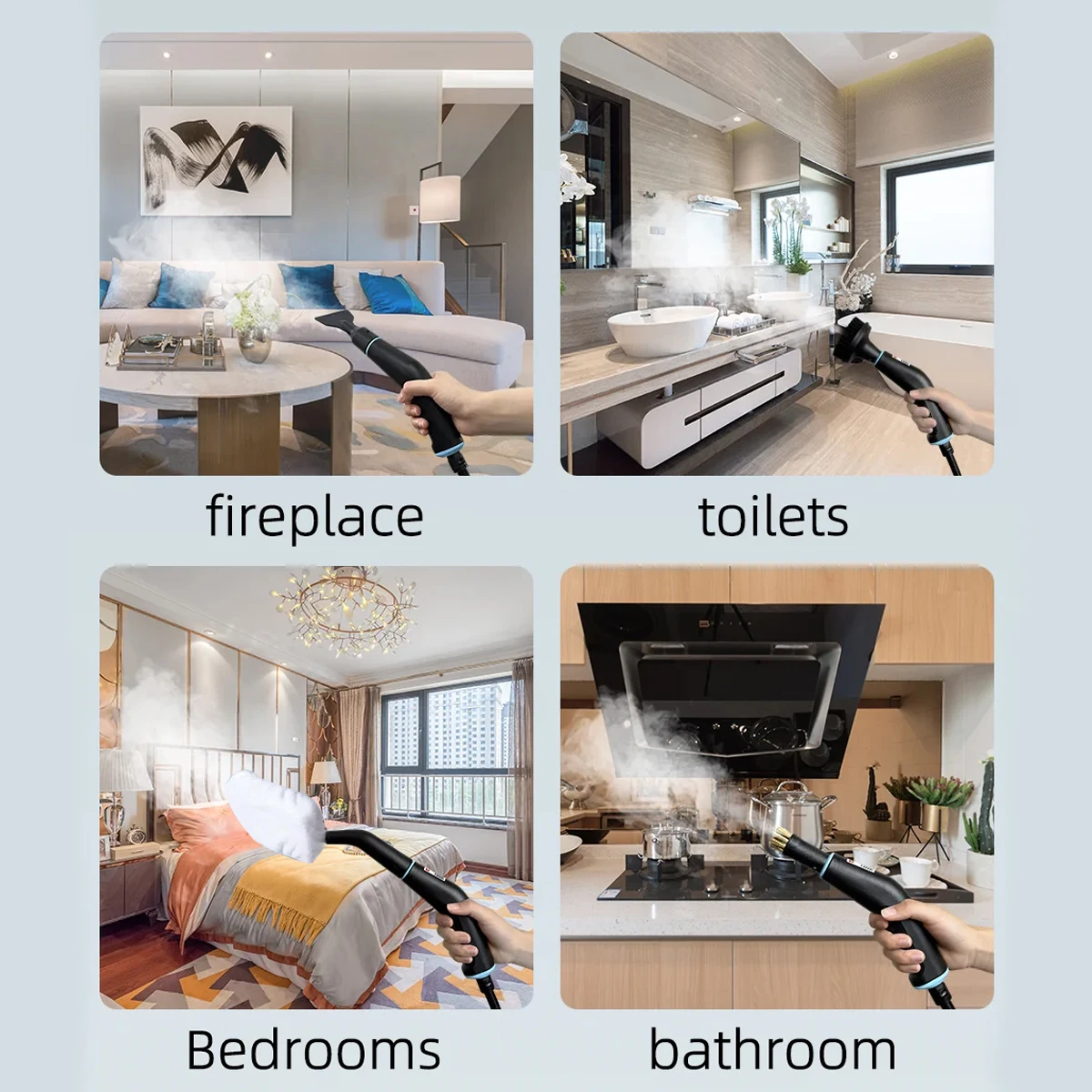 1500W Portable Handheld Steam Cleaner High Temperature Pressurized Steam Cleaning Machine with Brush Heads for Kitchen Furniture