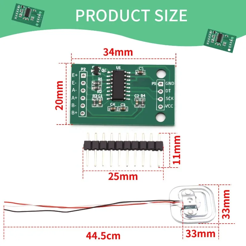 5Sets Electronic Weighing Pressure Sensor Weight Sensing HX711 Module 50kg Human Load Cell Weighing Strain Half-Bridge Sensor