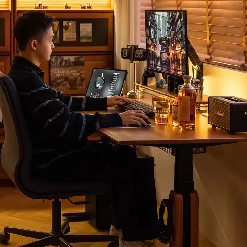 Tavolo elettrico scrivania di sollevamento in legno di ciliegio scrivania automatica per computer a doppio motore in legno massello