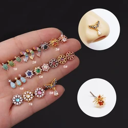 New 1PC L Shaped Nose Studs 20G 316L Surgical Stainless Steel CZ Nose Rings for Women Fashion Indian Screw Nose Piercing Jewelry
