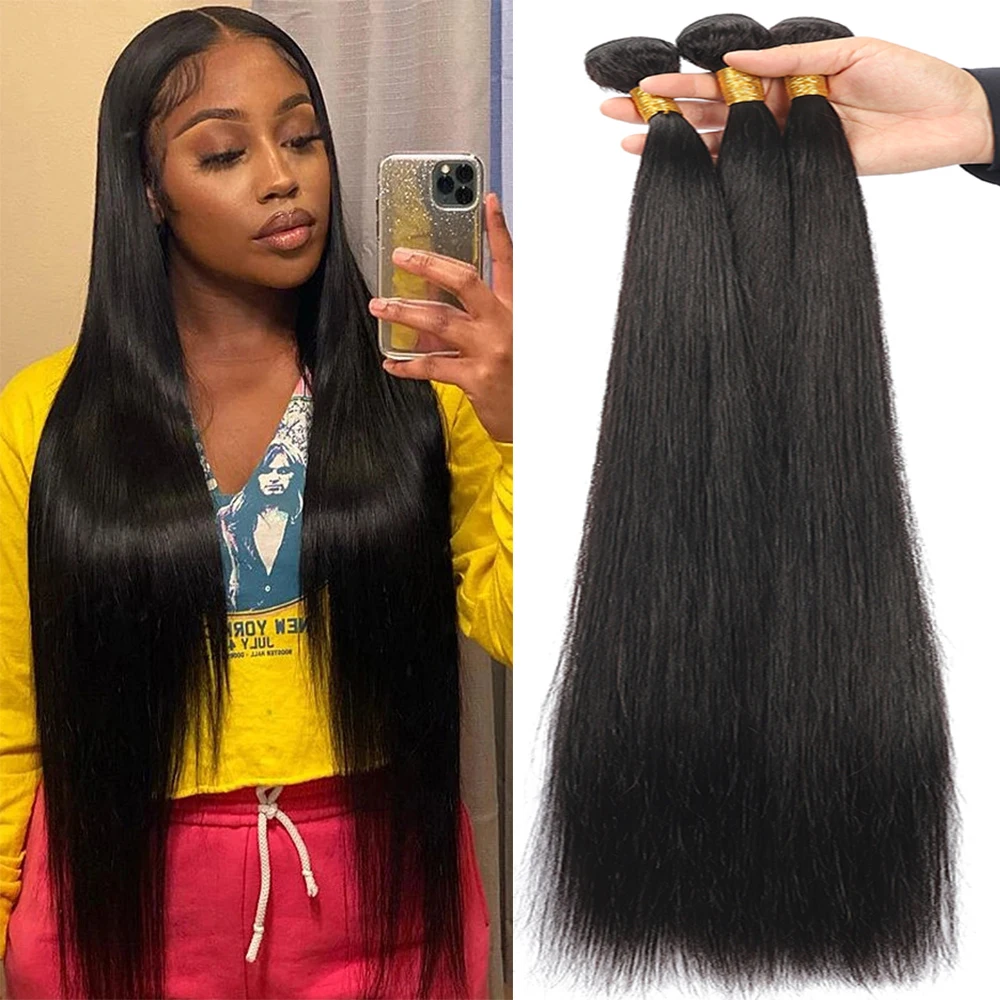 Brazilian Straight Hair Weave Bundles 12A Straight Human Hair Extensions 100% Remy Hair 1/3/4 Weave Bundles Natural Color  BAHW