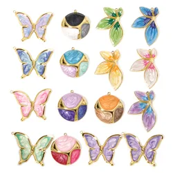 1Piece 304 Stainless Steel Retro Pendants Multicolor Gradient Color Butterfly Animal Enamel Golden Charms For DIY Jewelry Making
