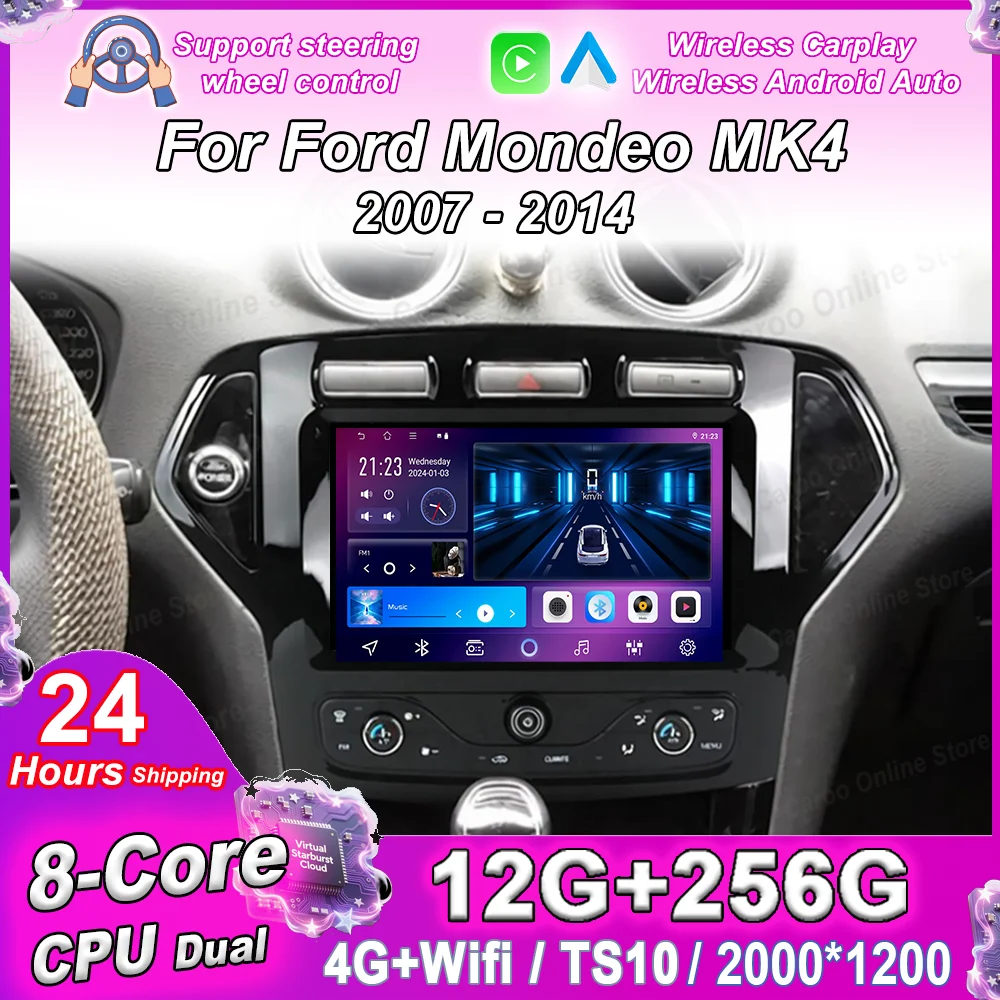 Car Android 16 For Ford Mondeo MK4 2007 2008 2009 2010 2011 2012 2013 2014 Auto Radio Stereo GPS Navigation Carplay Bluetooth 4G