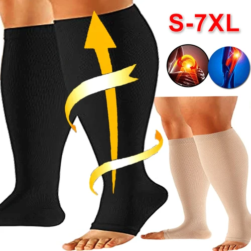 Imagen 1 del producto 1 par de calcetines de compresión S-7XL para prevenir las venas varicosas, manguera de soporte sin dedos para mujeres, hombres, deportes, correr, viajes, trabajo