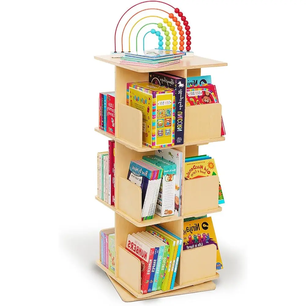 

360° Rotating Wooden Bookshelf for Kids - Nursery, Playroom, and Classroom Storage Solution