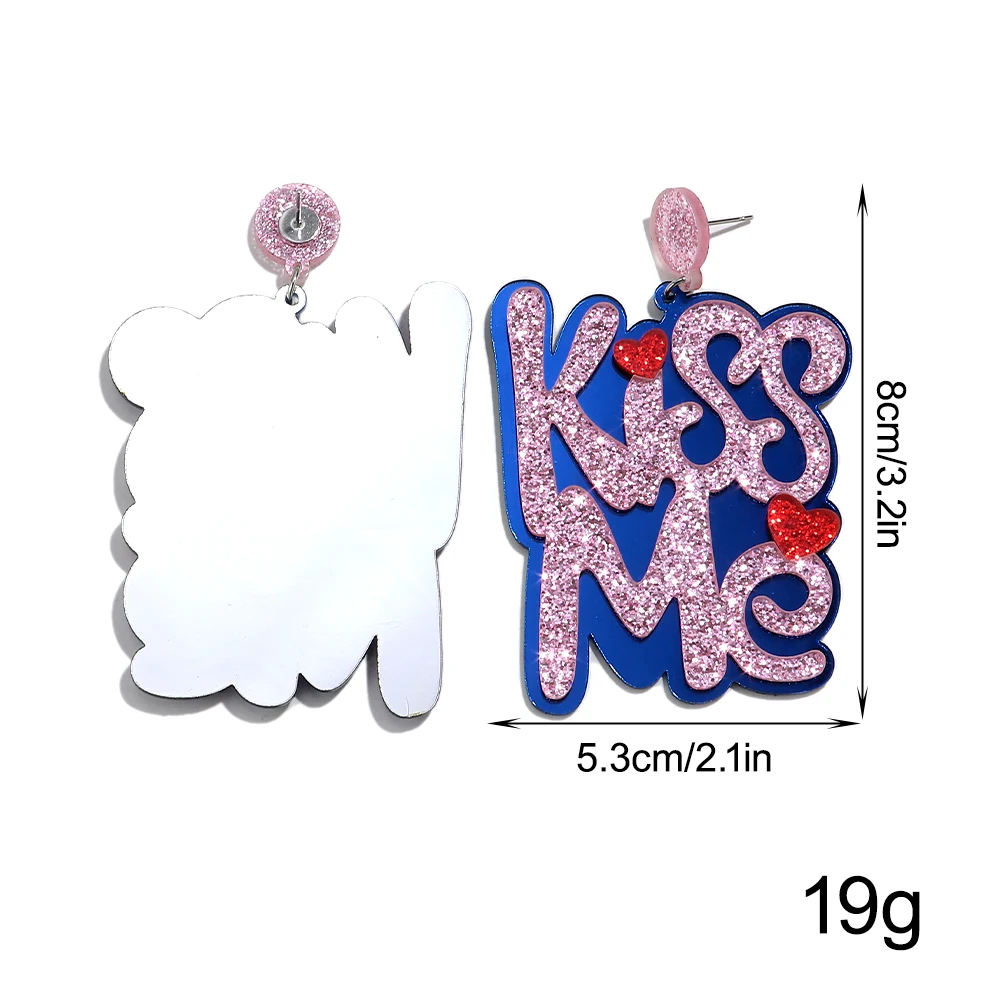 New Glitter Love KISS ME Acrylic Drop Earrings for Women Exaggerated Extra Large Earring Statement Jewelry Valentine's Day Gift