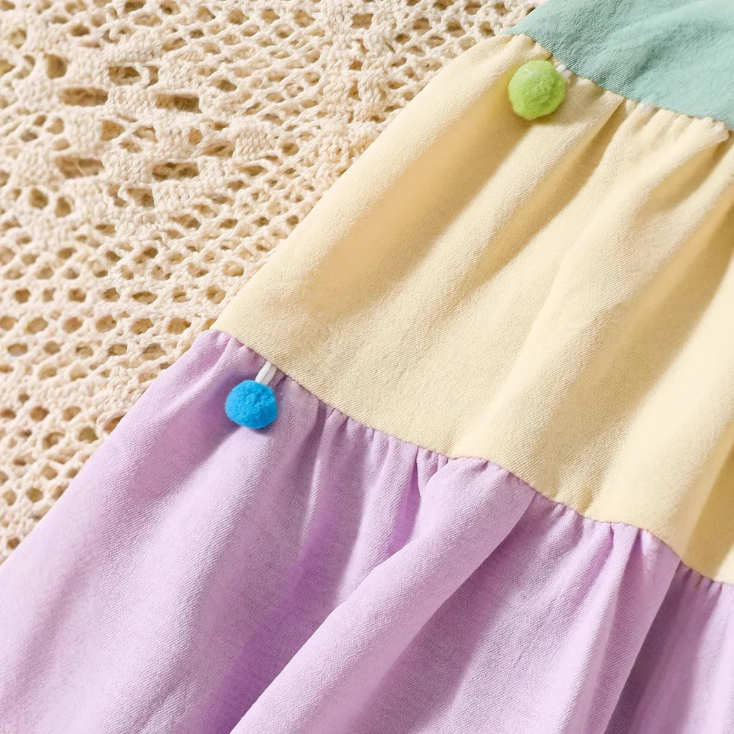 Little Girl's Sleeveless Floral Rainbow Princess Dress For Summer