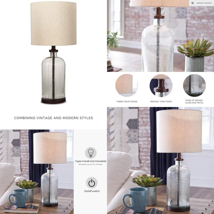 

Bandile Modern Farmhouse 22.5" Seeded Glass Table Lamp, Bronze
