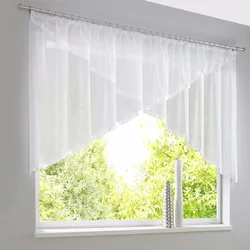 Sheer Voile Triangular Curtain Window Treatments for Kitchen, Balcony, Ribbon Hem