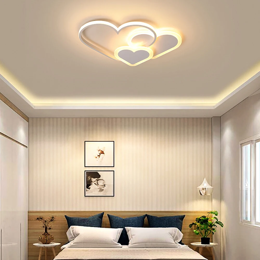 LED Modern Ceiling Light for Children\'s Room Girls Bedroom Ceiling Lamps Dimmable with Remote Control Love Heart Design Acrylic