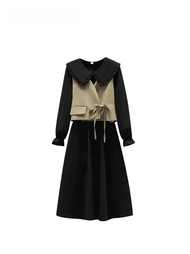 

Платье женское больших размеров с воротником-стойкой и длинным рукавом, весеннее, с эффектом похудения, дизайн Ciwalk, А-силуэт, эластичное, из фиброволокна, для осени и зимы