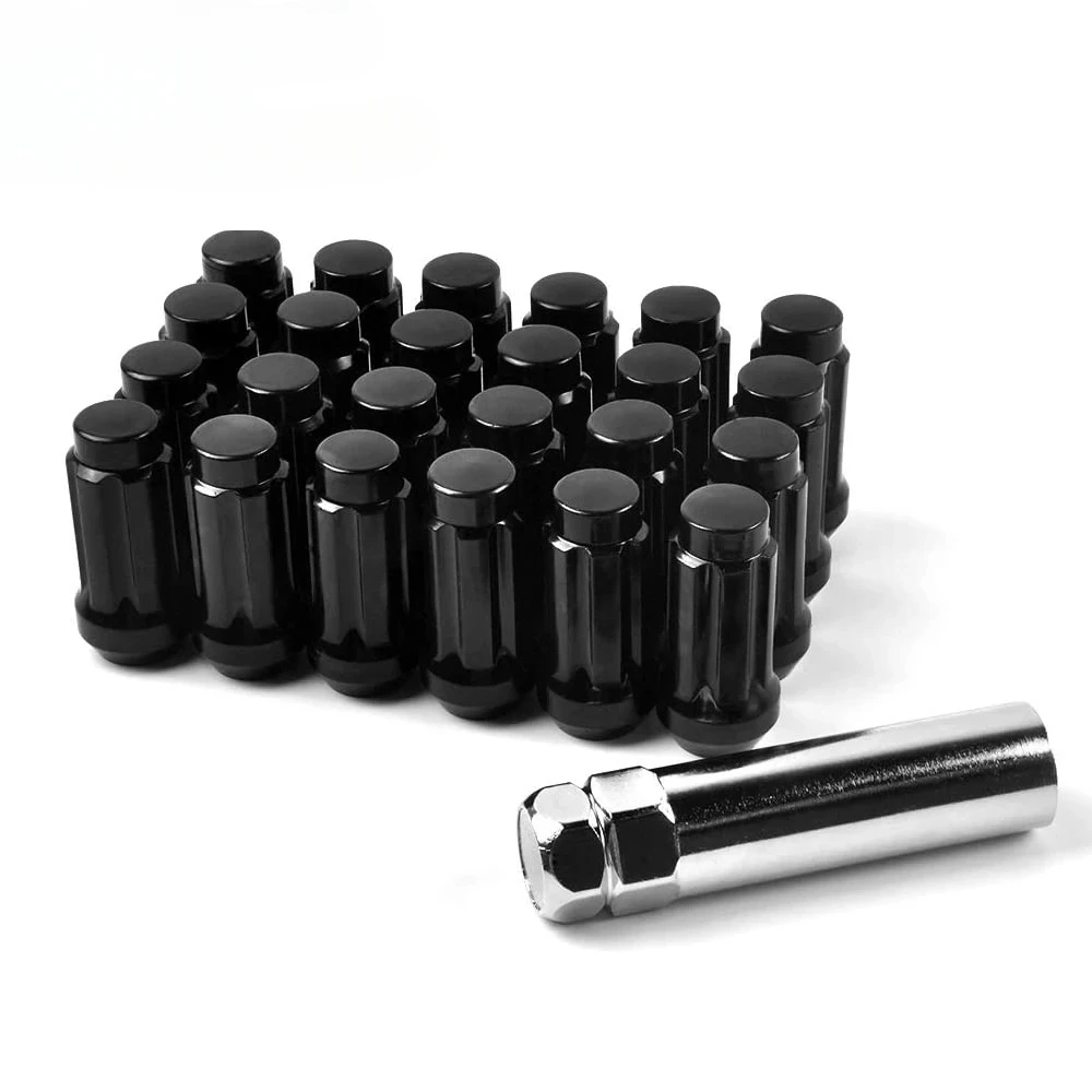 

24pcs M14x1.5 Wheel Lug Nuts Black or Chrome 14x1.5 Lug Nut Spline for Chevy Suburban 1500/Avalanche 6 Lug Aftermarket Wheel