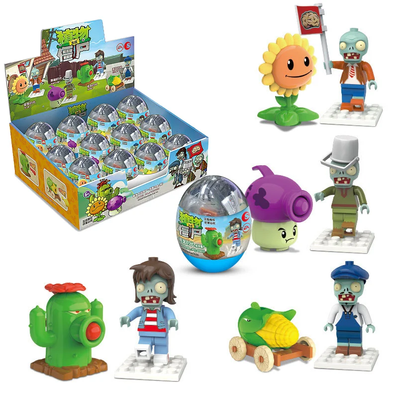 Plants vs. Zombies Puzzle Tower Defense Games Anime Building Block Models Sunflower Peashooter Toy Capsules