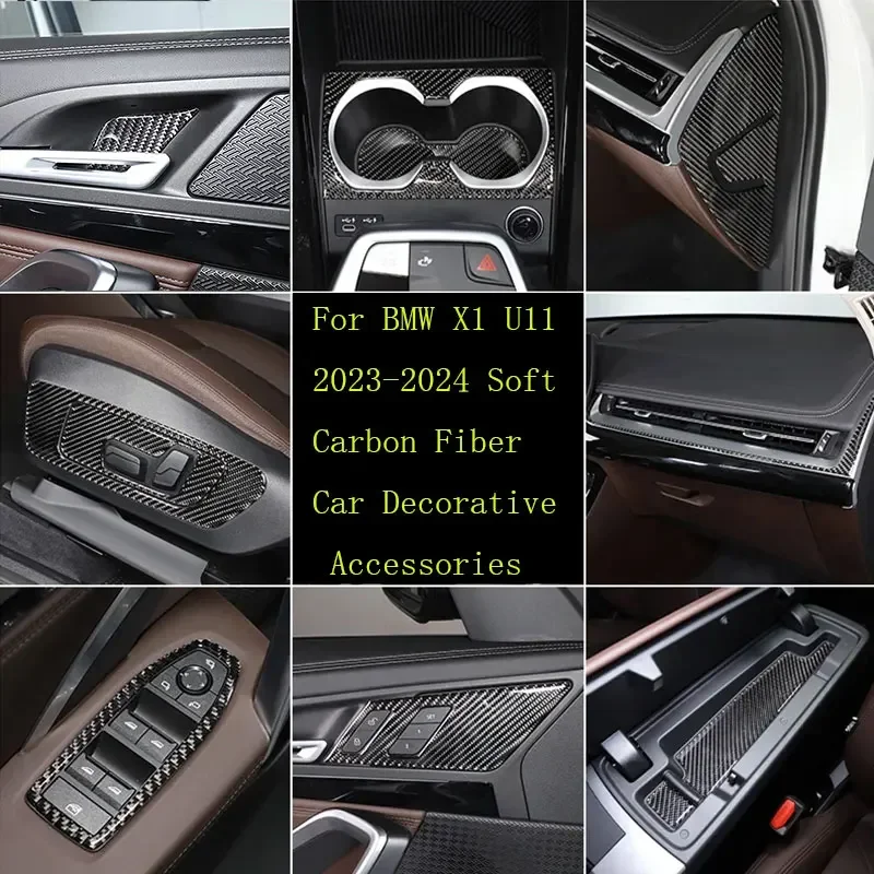 

For BMW X1 U11 2023-2024 soft carbon fiber car glass lift frame center control gear panel frame sticker car interior accessories