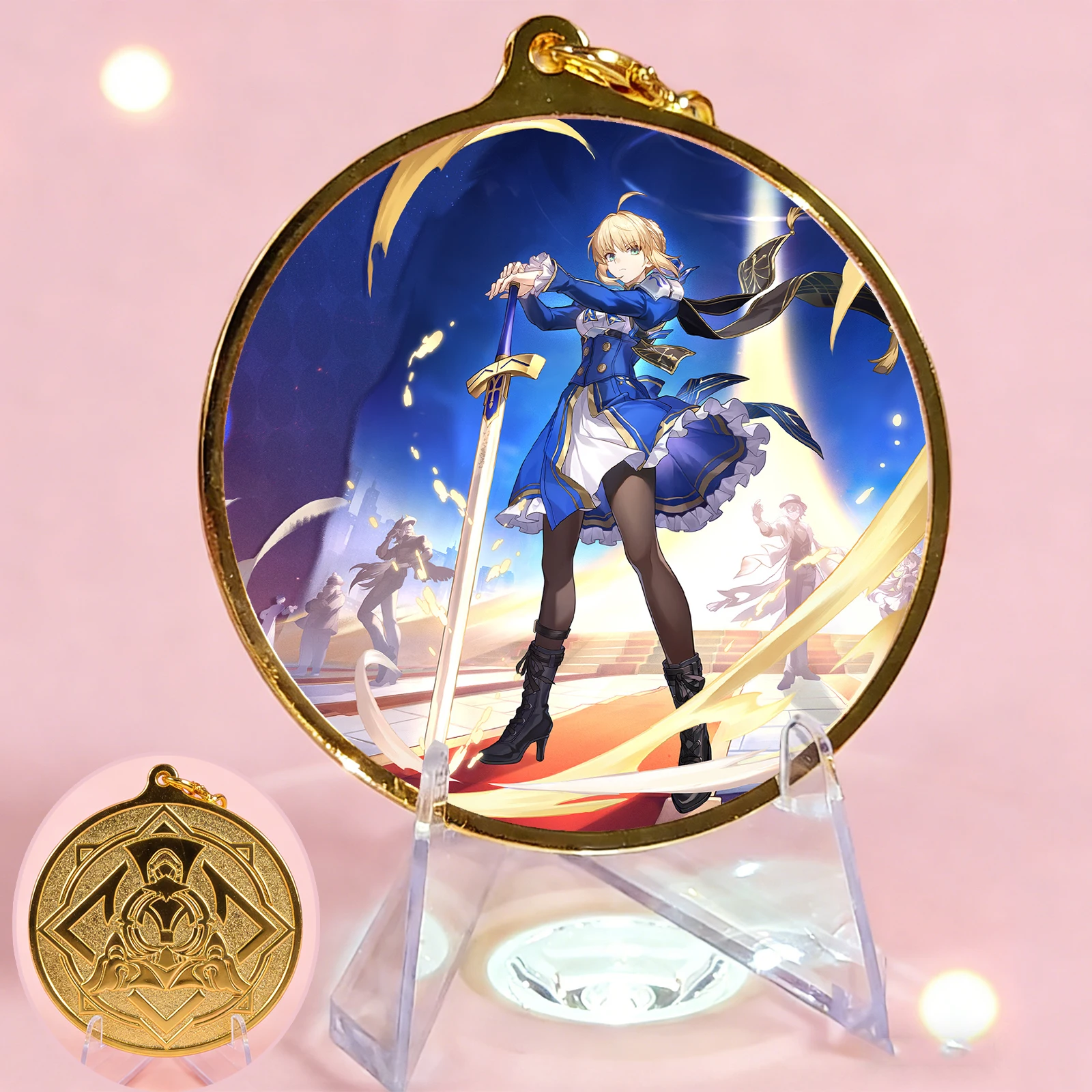 

Fate Grand Order Saber Artoria Pendragon Metal Coin Keychain FGO Anime Game Merch Commemorative Token Pendant Gift for Fan