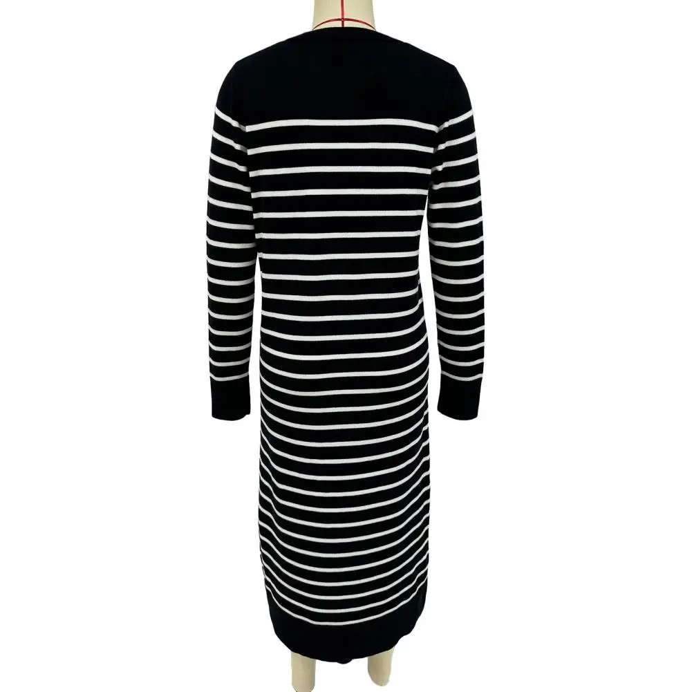 Simple Style Long Dress Elegancka sukienka midi w paski dla kobiet Slim Fit Sukienka z długim rękawem Sukienka z dzianiny na jesień wiosnę Stylowa