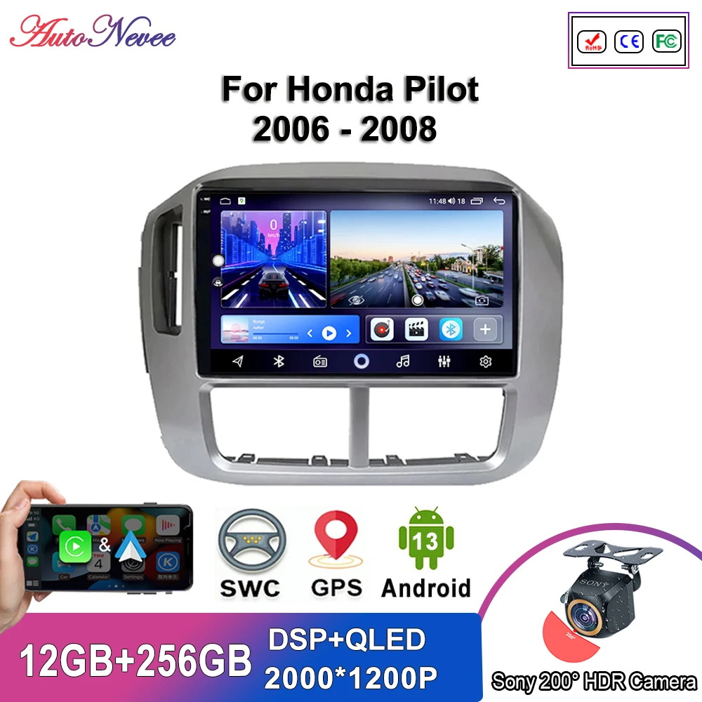 Мультимедиа Android 14 для Honda Pilot 2006 2007 2008 Авто радио GPS-навигация Стерео головное устройство без 2din DVD Высокопроизводительный HDR