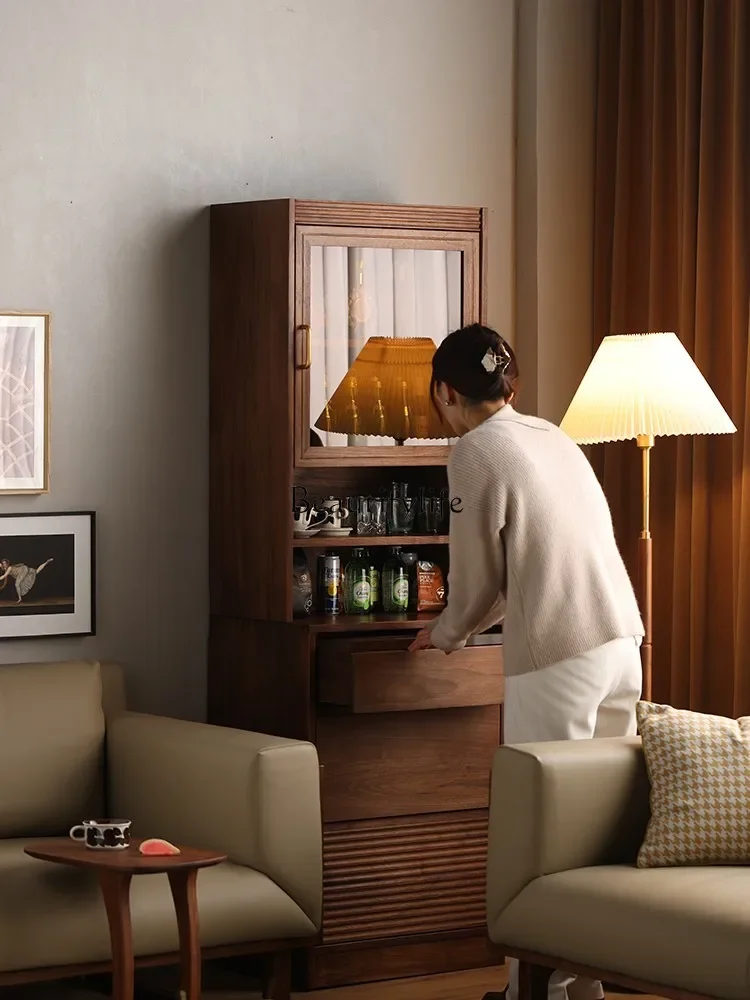 

yj7 North American black walnut wine cabinet cabinet storage living room wall household solid wood