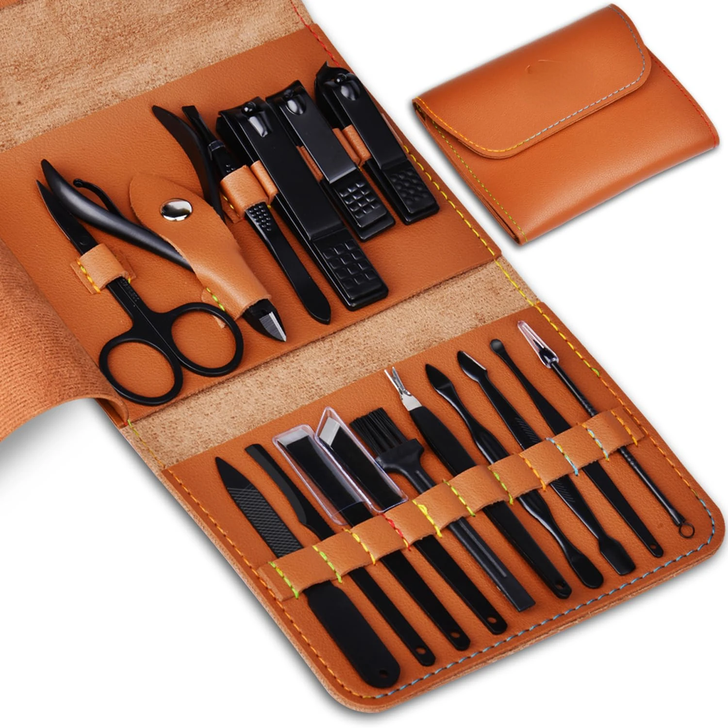 

High-quality and luxurious 15-Piece HANTEKAS Stainless Steel Manicure Set for Men and Women - Premium Complete Professional Groo