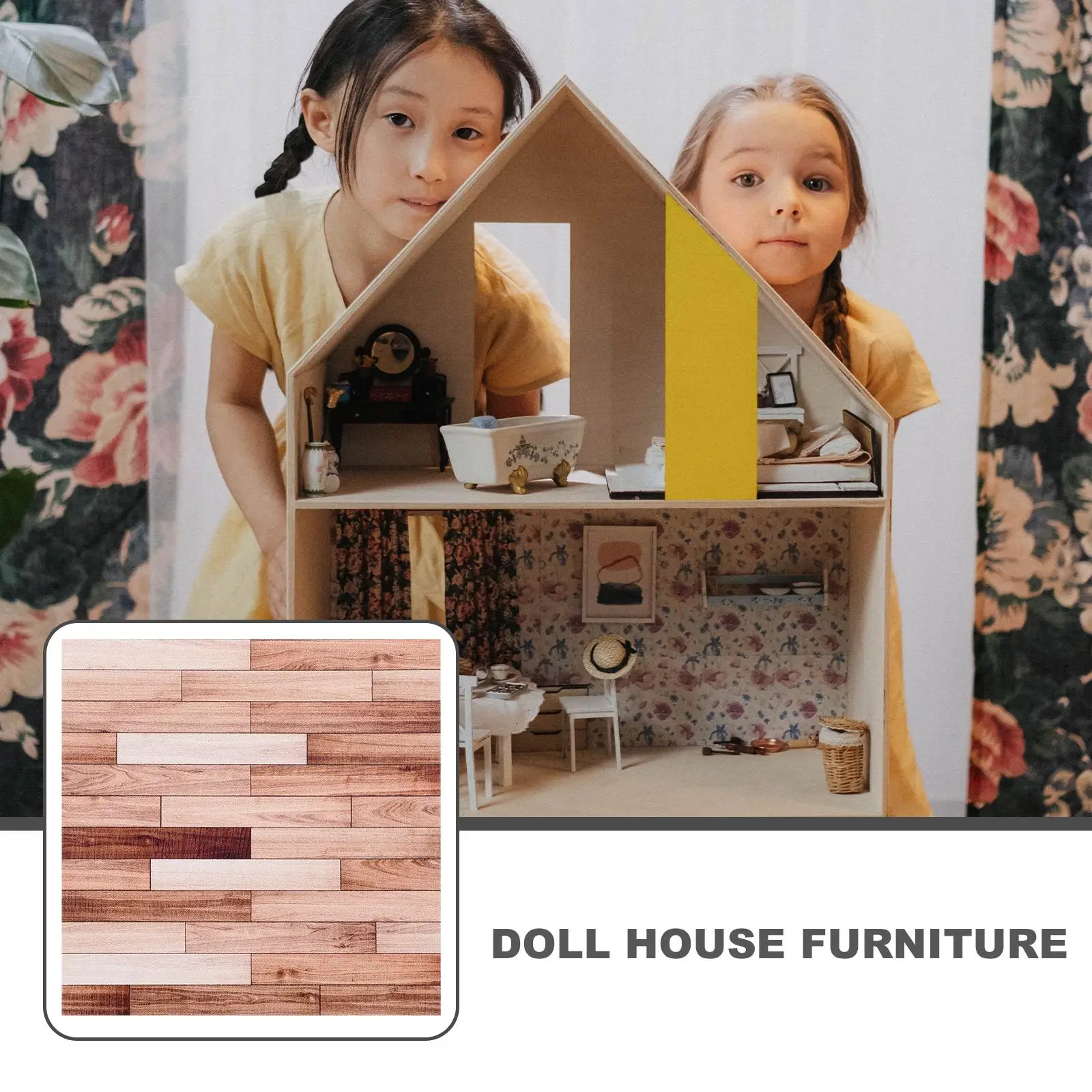 5 sztuk samoprzylepne panele ścienne 10x10cm drewno słojowane akcesoria do domku dla lalek miniaturowe tapety DIY dla skali 1:12