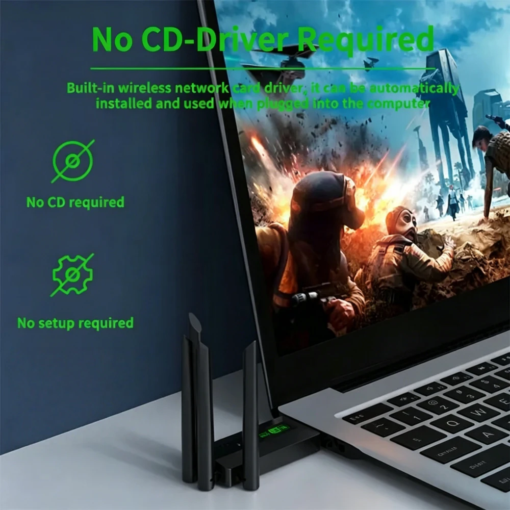  KEBIDUMEI 1300Mbps WiFi Network Card 2.4G/5Ghz Wi-Fi Dongle AX1300 USB 4-Antenna Wireless Receiver For PC/Laptop Driver Free view 4