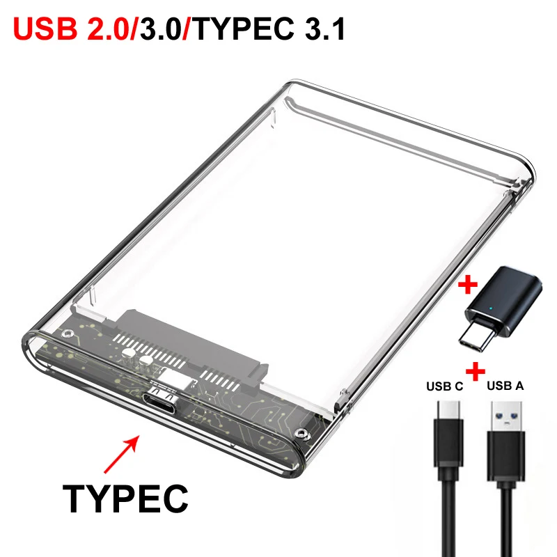 USB 3.0 MICRO/3.1 Type-C/2.0 MINI SATA Transparent HDD Enclosure Box 7mm/9.5mm 2.5 inch SSD Mechanical Mobile Hard Disk Case