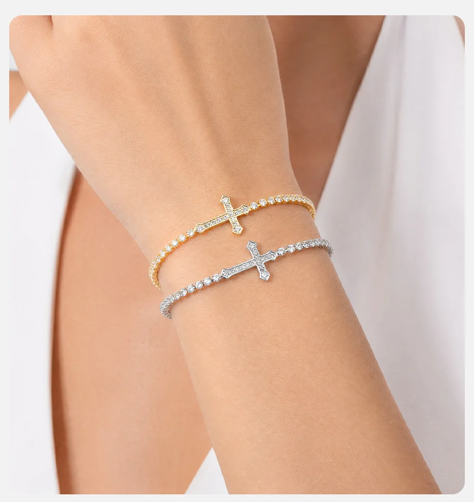 Vnox Luxus AAA Zirkonia Kreuz-Anhänger Tennisarmband für Damen Exquisites Elegantes Tennis-Handgelenksband Party Geburtstagsgeschenk – Detail 2