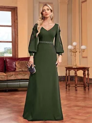 Lucyinlove Plus Size Luxury Empty Long Sleeves Floor Length Evening Dress Women Elegant Weedding Party V-neck Cocktail Prom