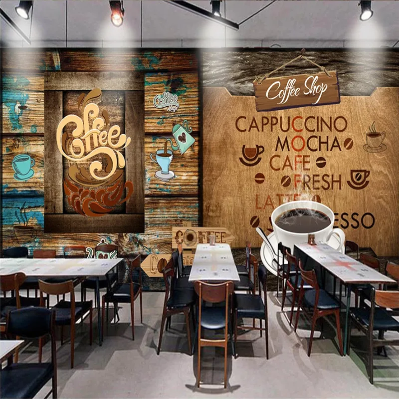 

European Retro Wood Textured Coffee Shop Background Wallpaper Mural Cafe Restaurant Snack Bar Industrial Decor Wall Paper 3D