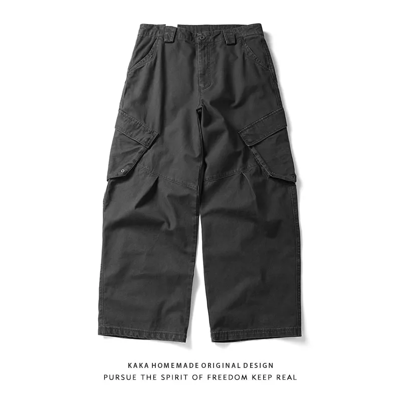 

Ретро-брюки в молодежном стиле, многокарманные, прямого кроя, для работы, с большими карманами, повседневные, свободные, прямые штаны