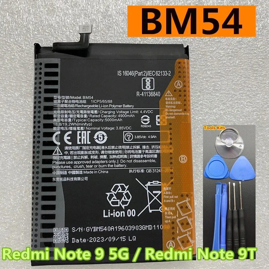 BM54 5000mAh Battery For MIUI Redmi Note 9 5G Note 9T Replacment