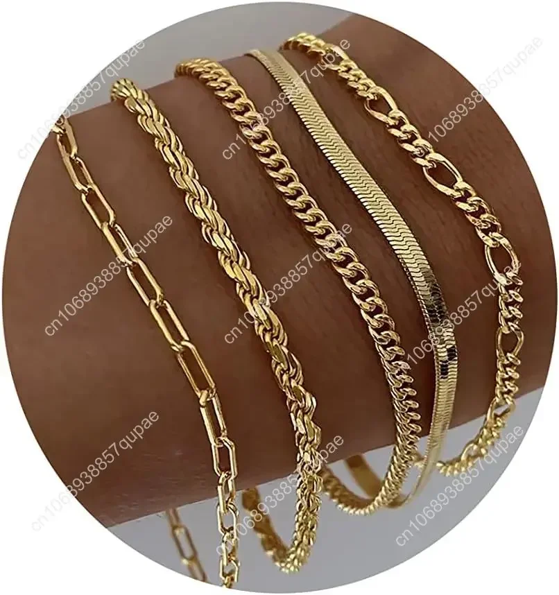 

Gold Bracelets - Real 14K Women's Cute Tennis Cubic Beaded Link Paperclip Dainty Bracelet Pack