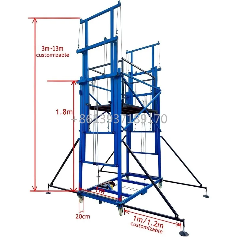 

660LBS Load Electric Adjustable Lifting Scaffolding Customizable Scaffold Equipment for Construction（9.8FT Lifting Height）