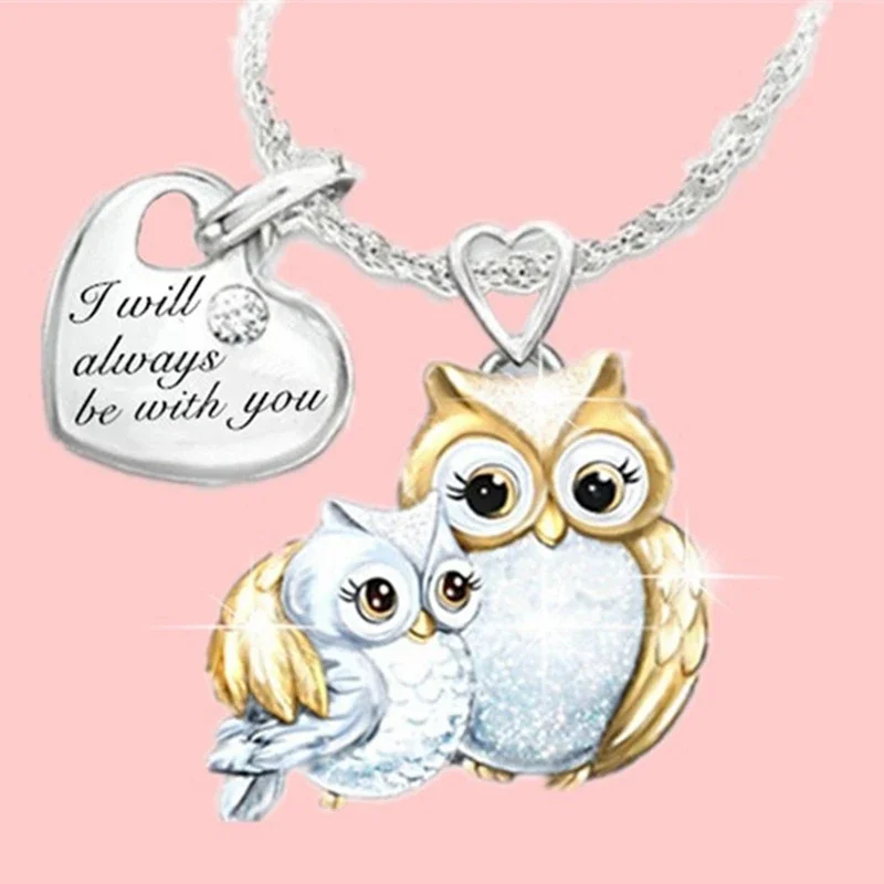 I Will Always Be with You Necklace for Women Family Owl Pendant Necklace Mother and Kids Accessory Statement Jewelry Gift