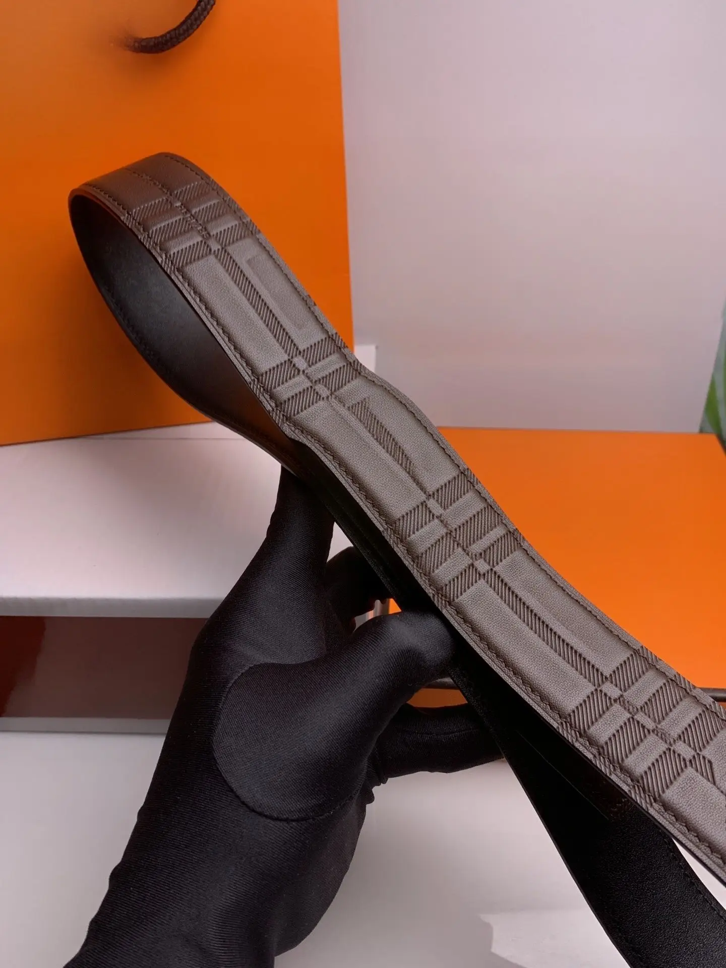 Men Women Double Sided Dark Brown Embossed Leather Belt Strap Without Buckle Vintage Texture Waistband Replacement Accessory