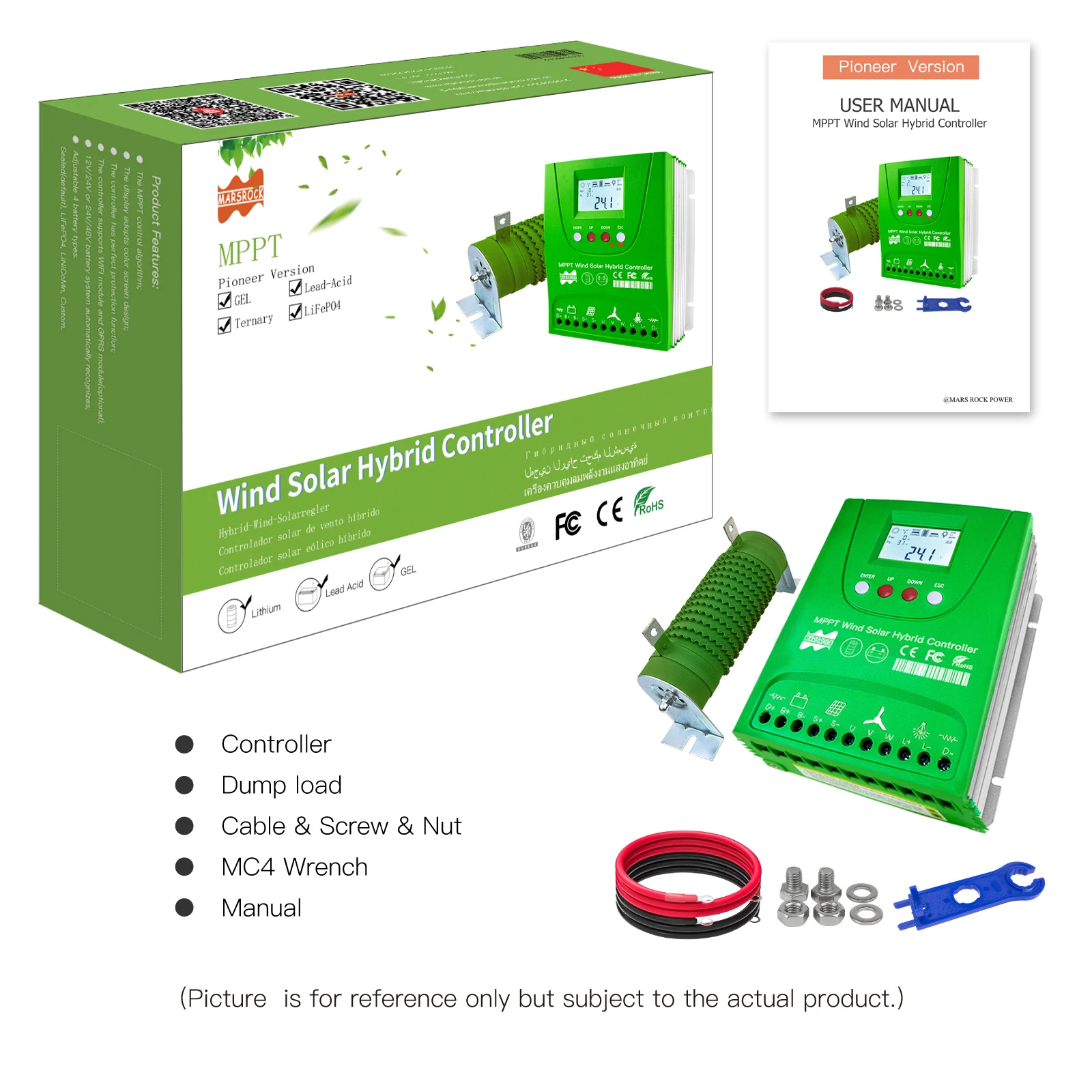 12 24 48V MPPT Solar Charge Controller with Dump Load for 1000W Solar Panel 1KW Wind Generator Lifepo4 Lithium Battery Equalizer