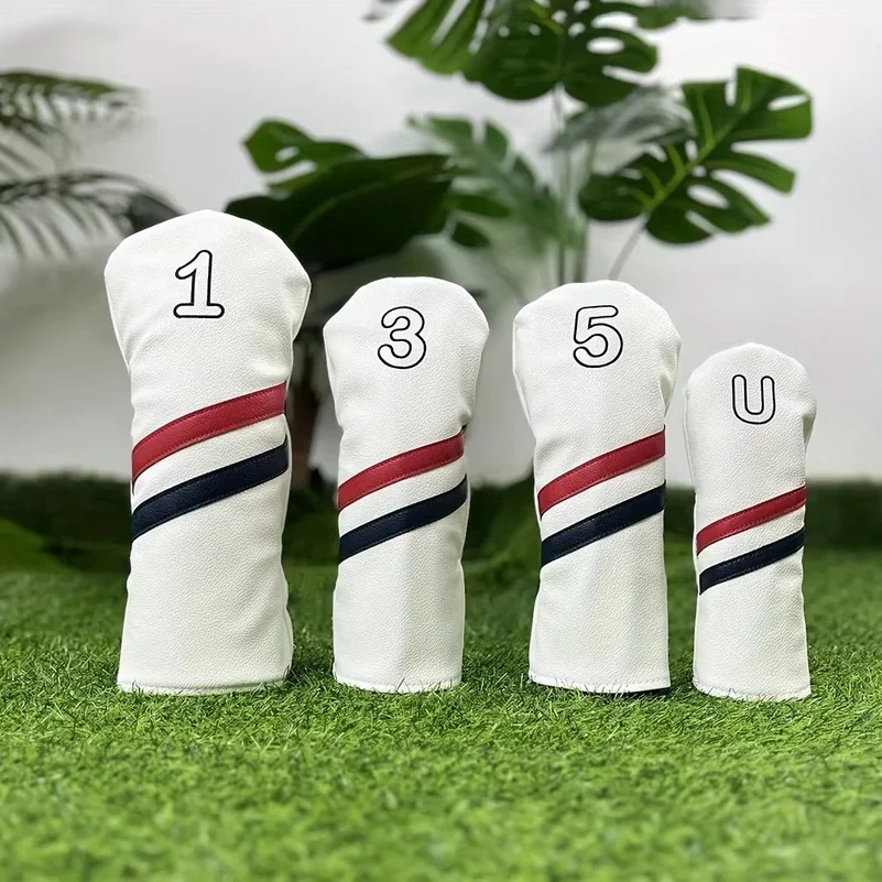 1/4pcs Golf Club Cover, Number Print Golf Club Cover, Waterproof PU Club Protective Cover Golf Accessories Golf Club Head Covers