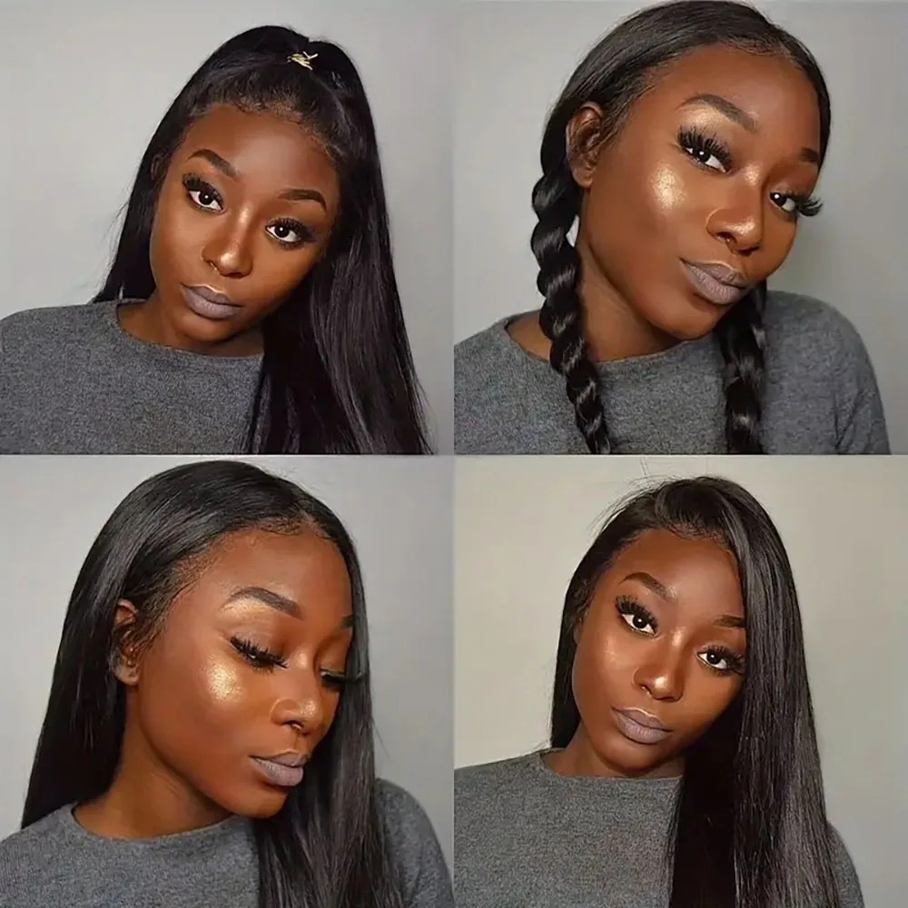 Parrucche anteriori in pizzo dritto 13x4 densità 200% Parrucche per capelli umani neri naturali pre pizzicate Parrucche frontali in pizzo 13x4