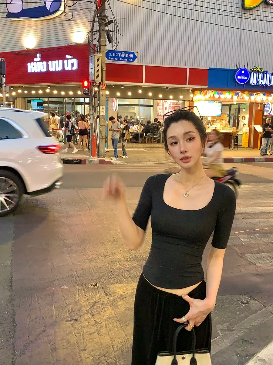 

Женская облегающая футболка Achi с U-образным вырезом без рукавов, из шерстяной смеси, повседневный базовый топ, темно-серый, с эластичным поясом, сексуальный стиль