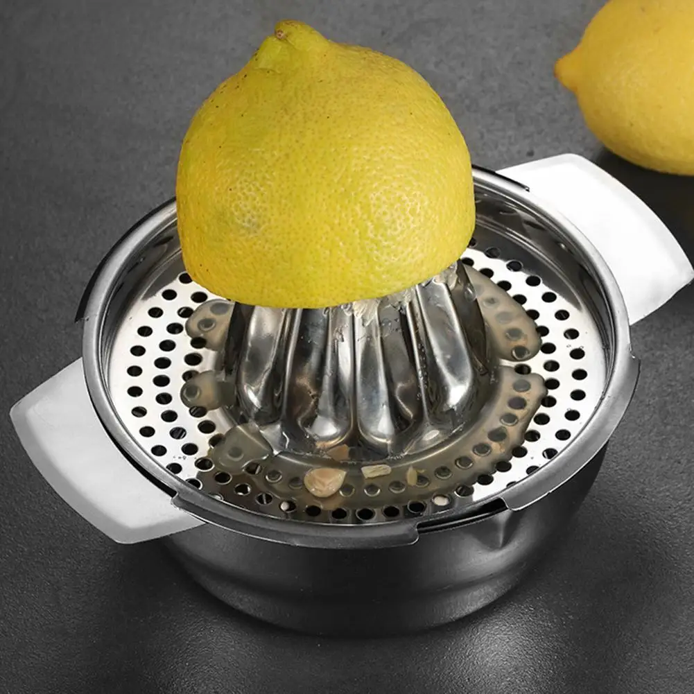 1 Stück tragbarer Zitronenpresse und Entsafter aus Edelstahl mit Schüsselbehälter – einfach zu bedienen und praktisch für Orangen und Zitronen – Detail 4