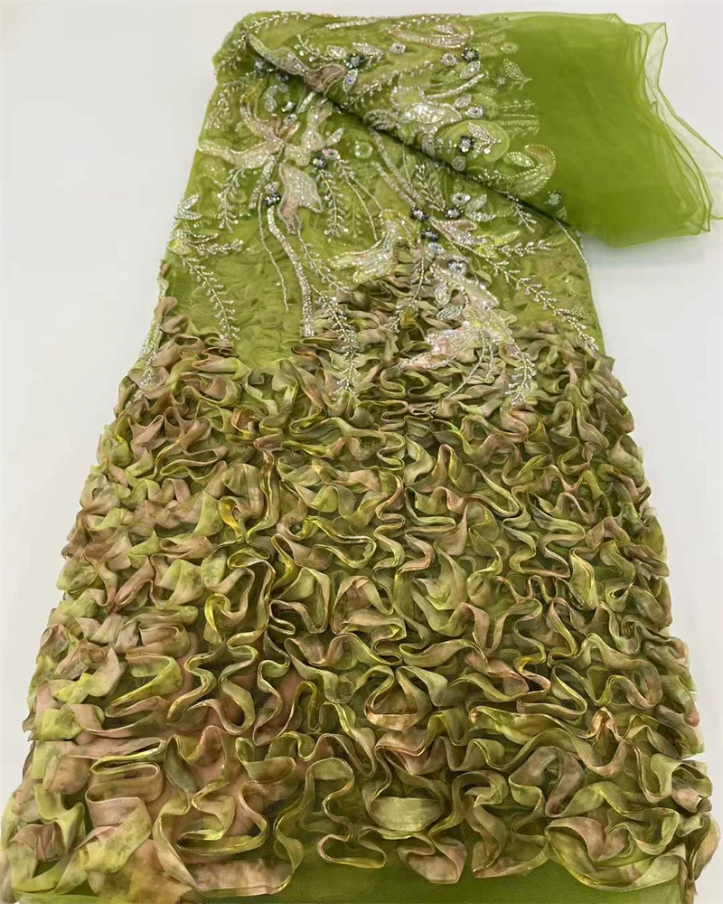 Gran oferta, diseño Popular, moda africana hecha a mano, encaje de red con cuentas 3D y lentejuelas, tela francesa, vestido de fiesta de noche de encaje de malla