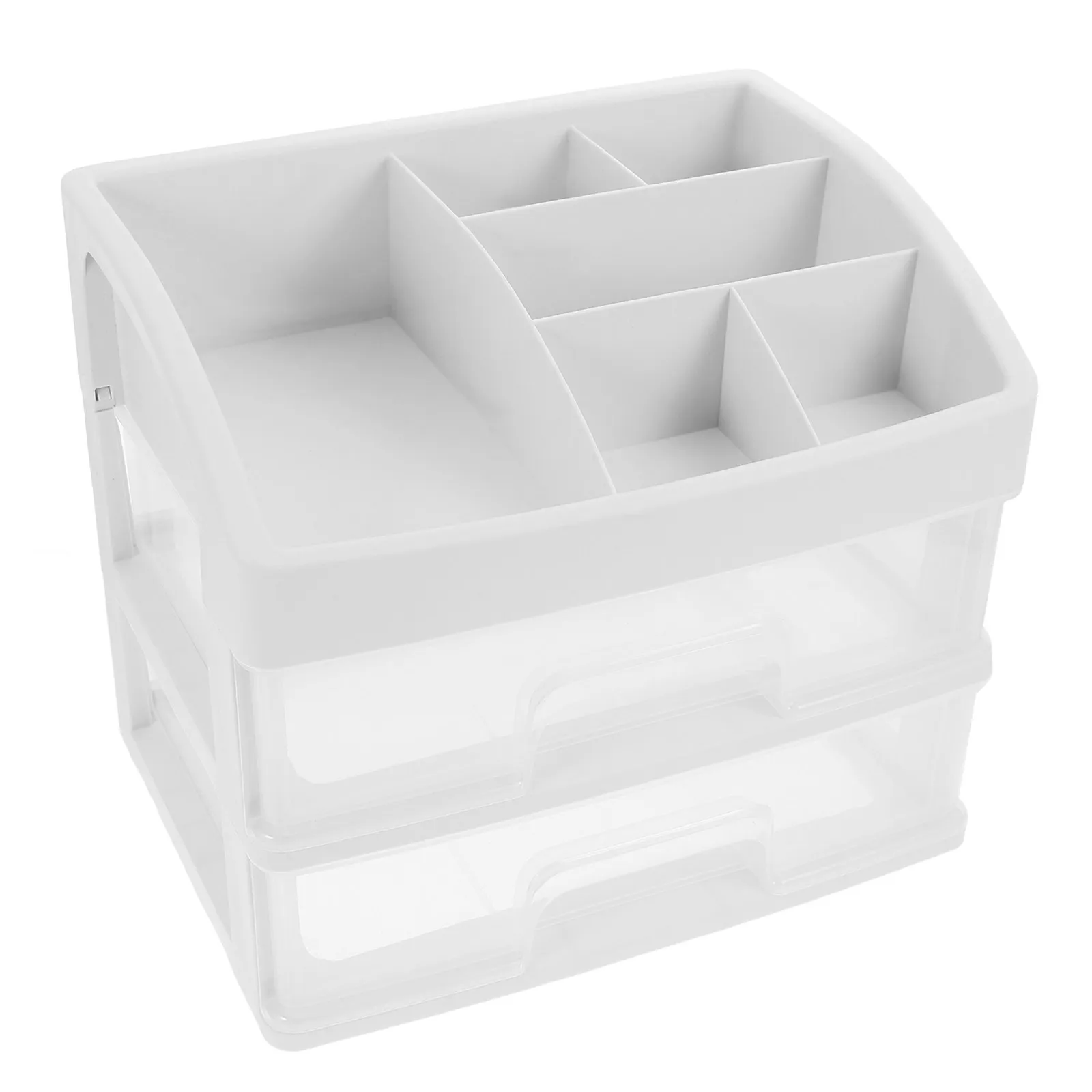 1 pc Plastic Drawer Makeup Box Transparent Desktop Organizer For Dorm Use White Space-Saving Storage Case Practical