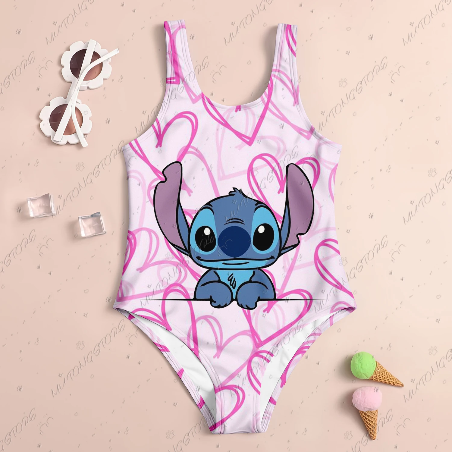 24 New Baby Swimsuit Girl 2024 Stitch Children Women Swimwear Beach Swimsuit Kids 4-14 Years Old Sell Like Hot Cakes Girls\' Girl