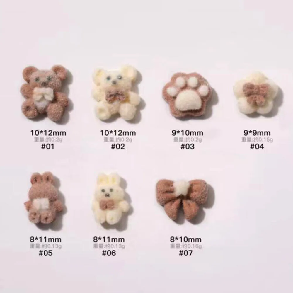 10 Uds. De encantadores dijes 3D de oso de peluche para uñas, lazos marrones, osos de peluche, pata de conejo, decoraciones artísticas para uñas, accesorios de manicura para Otoño e Invierno