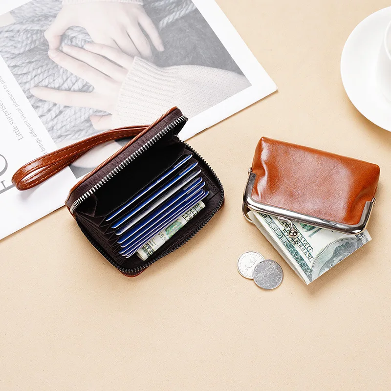 2026 New PU Coin Purse Card Bag Women Buckle Wallet 4 Inch Zipper Clip Small Wrist Bags Ladies Leather Fashion Mini Handheld Bag