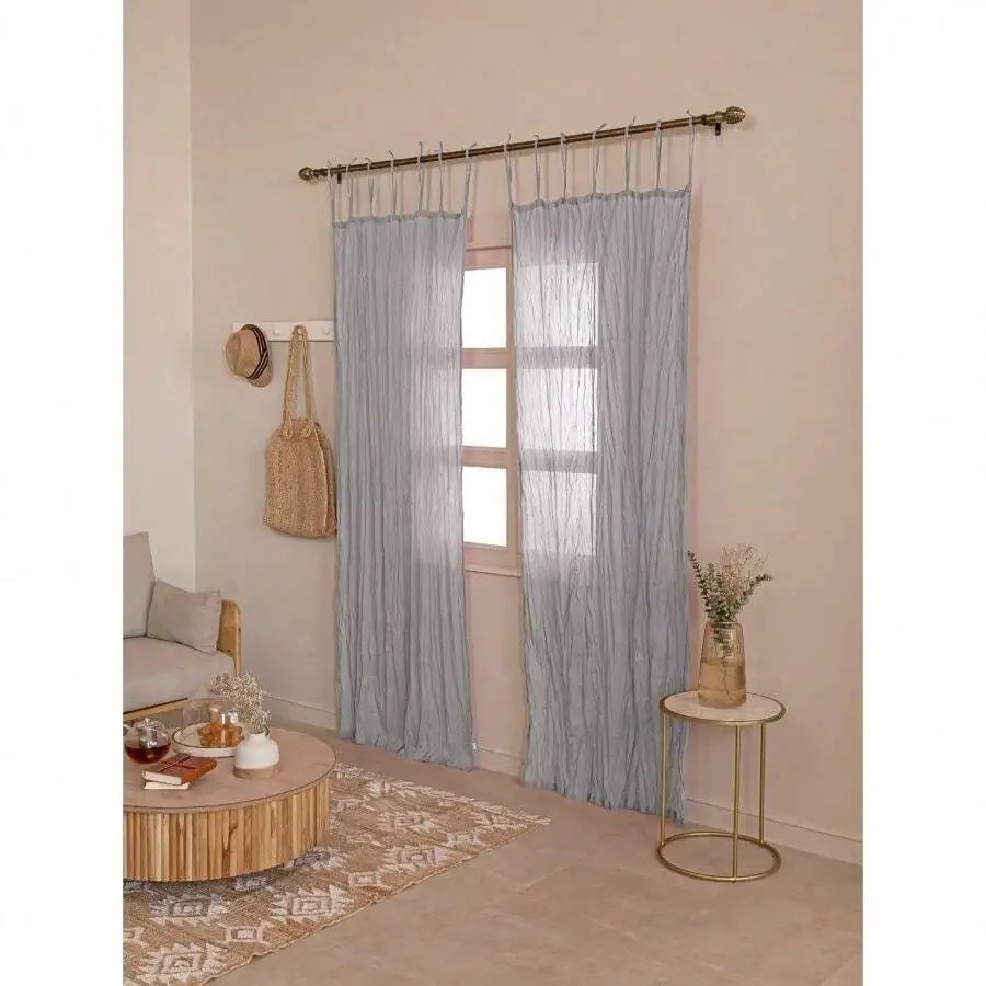 42 Inch X 84 Inch Sheer Voile Curtains For Living Room Bedroom Dining Room Crinkle Grey 2 Panels