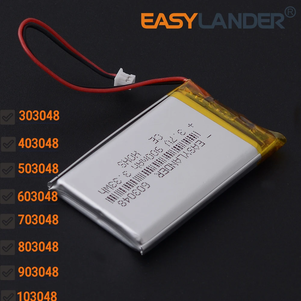 JST1.25 2P 3.7V 900mAh 603048 303048 403048 503048 703048 803048 903048 103048 123048 Lithium Li Polymer LiPo Battery